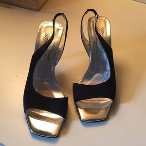 Donald j pliner black satin sling backs